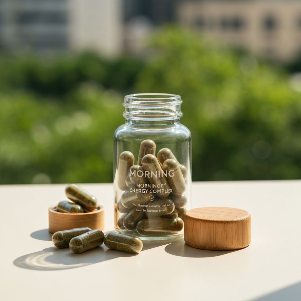 Natural morning energy complex with capsules and herbal ingredients